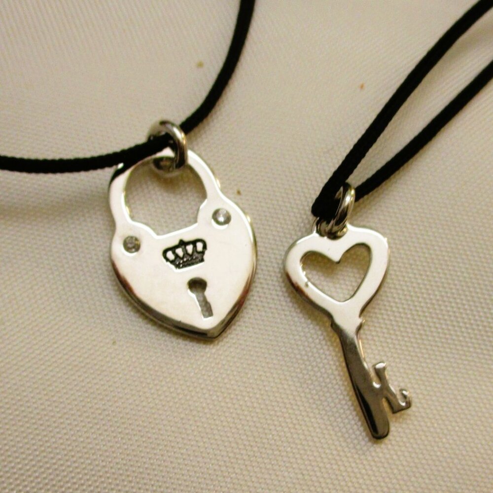 JUICY COUTURE Padlock Key Charm Necklace Pair ~ Juicy Couture LOVE Charm Set